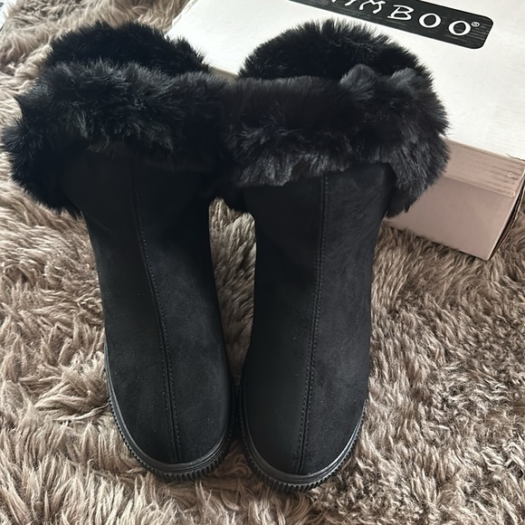 BAMBOO Fur Side Cut Bootie, Black faux suede in 7.5 - Picture 2 of 8